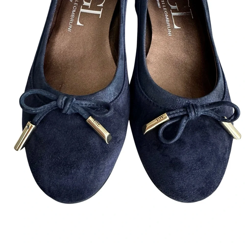 AGL Suede Shoes Navy Chunky Heel